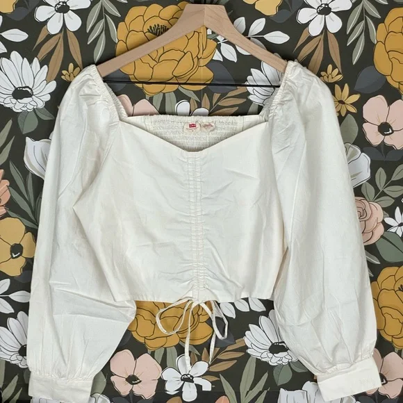 NWT LEVI’S Devin White Cropped Puff Sleeve Blouse Women Size Medium - Picture 5 of 12